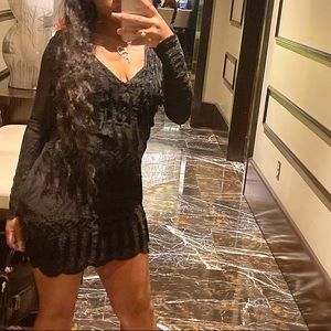 Sexy Little Black Tassel Fringe Dance Mini Lace Design Appliqué Dress
